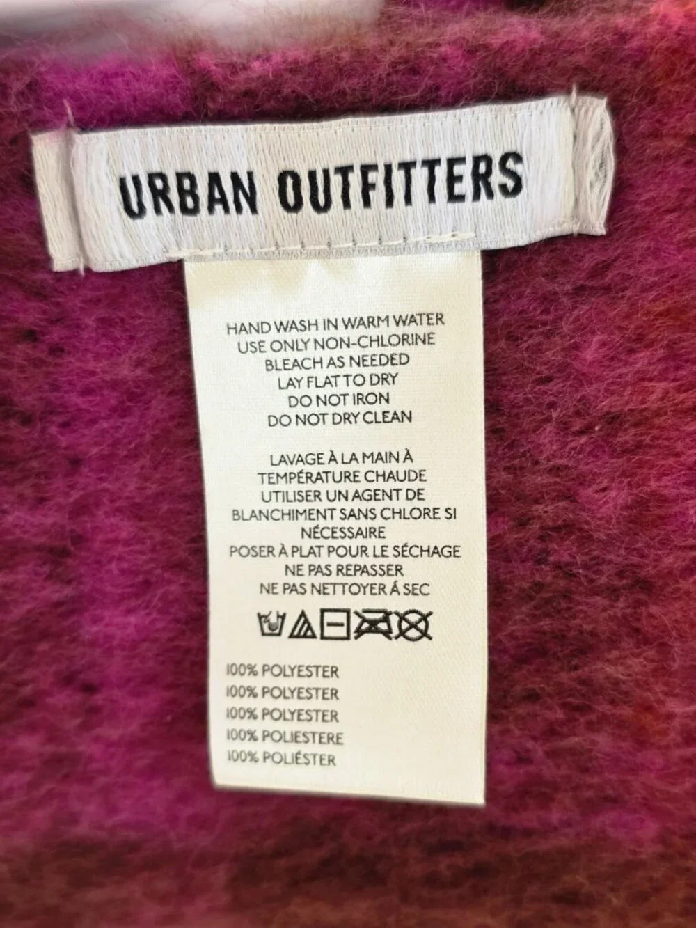 Urban Outfitters Plaid Blanket Scarf Wrap Pink Burgundy Brown Fringe Oversized